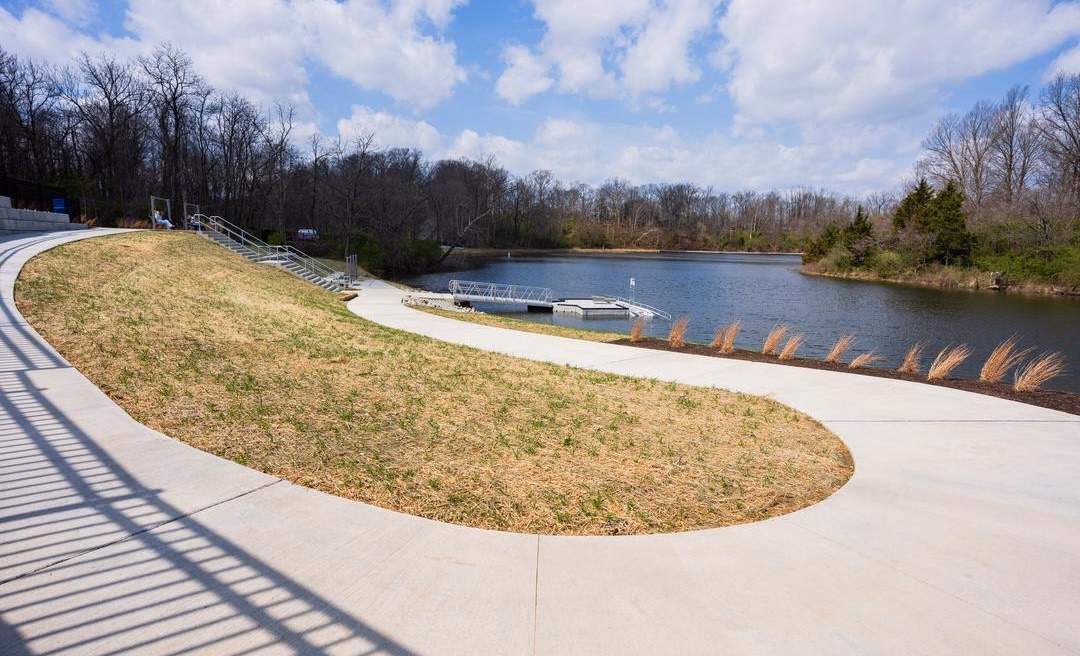 a view of the walking path and kayak launch at Sharon Woods