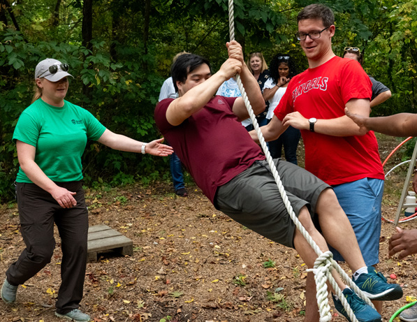 a man pulling a rope