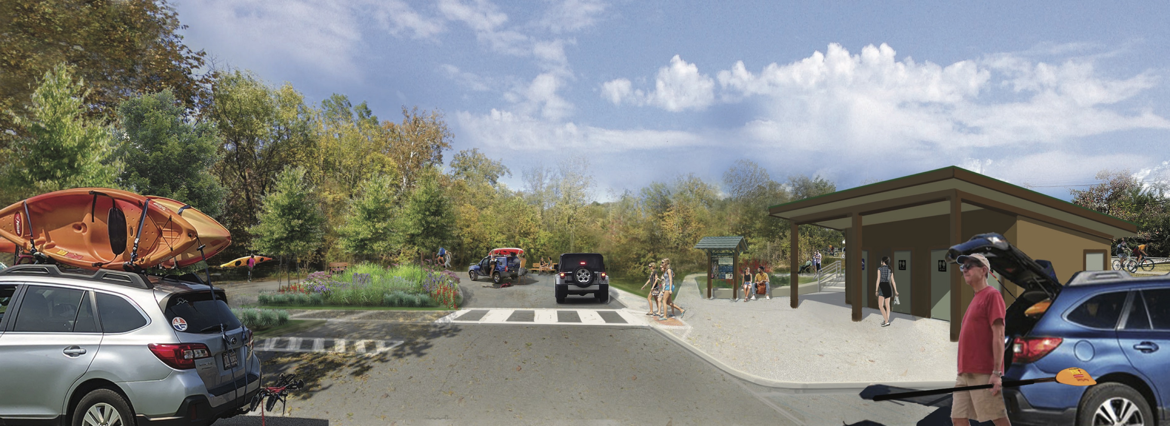 Rendering of the trailhead at the Bass Island River Access project. 